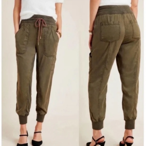 Anthropologie Women's Nomad Olive Green High Rise Jogger Drawstring Casual - Picture 2 of 15